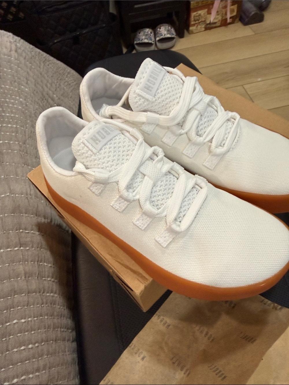 NOBULL White Knit Sneakers with Gum-Orange Sole - Picture 3 of 3